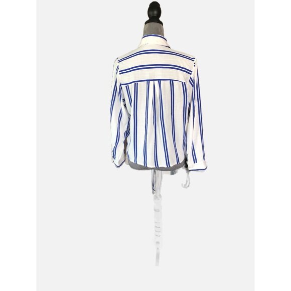 CYN byCynthia Mehta Women Multi Striped Button Front Long Sleeve Blouse Size XL - Picture 8 of 8